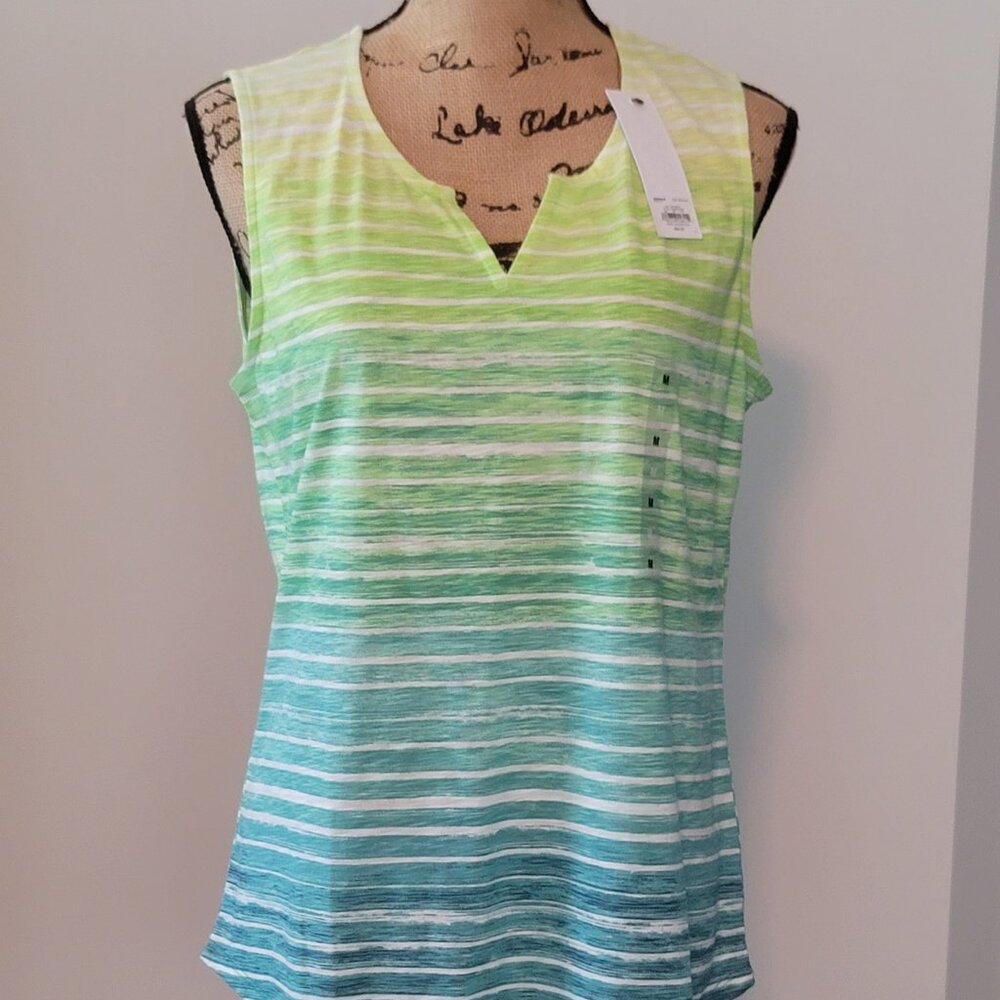 Ladies Sonoma Green  Striped Sleeveless Shirt Medium New with TAG!